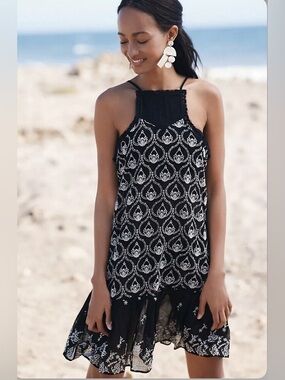 Anthropologie sheer Embroidered Mini Dress